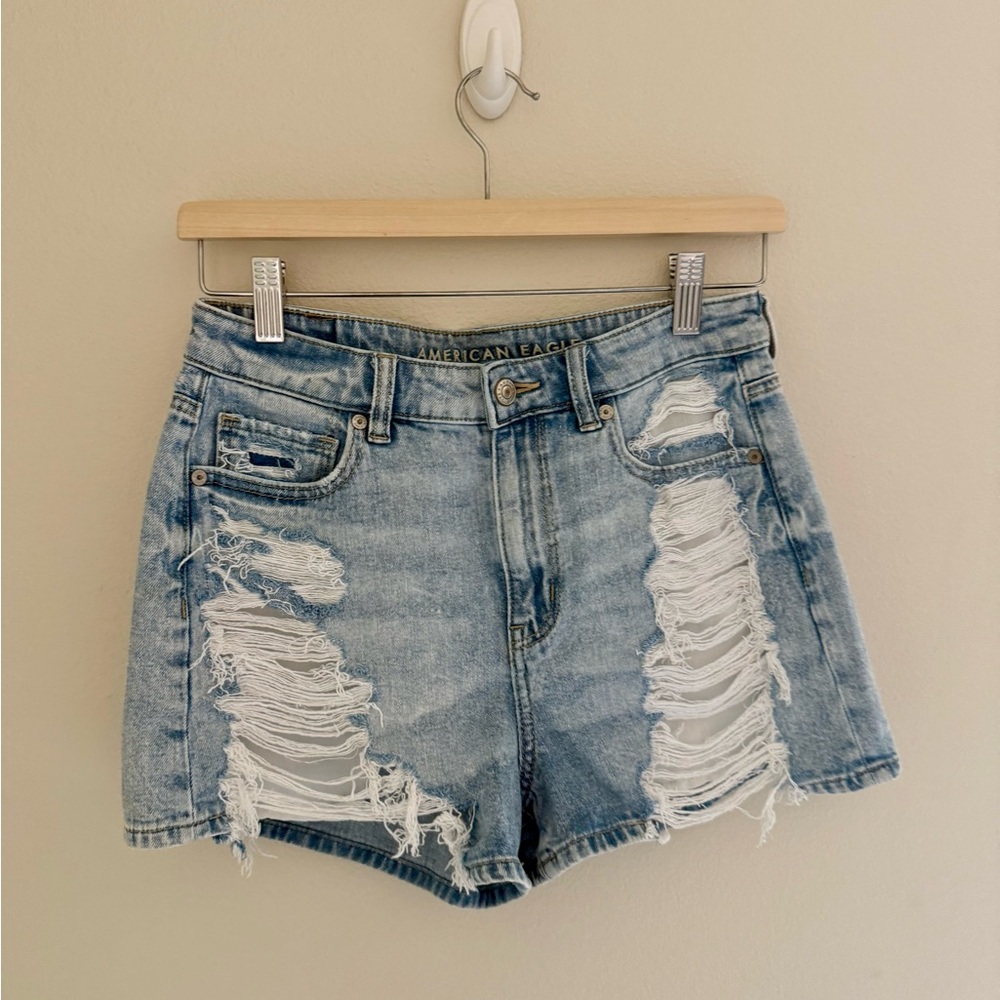 American Eagle Outfitters Blue Distressed Jean Shorts
